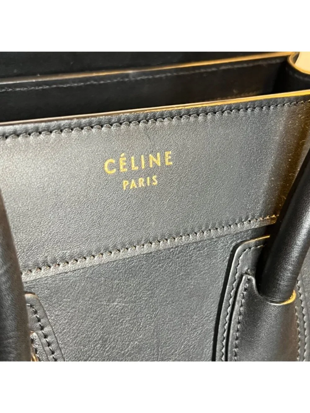 Céline Micro Luggage Tote Black Leather Top Handle Gold Hardware - Picture 3 of 15